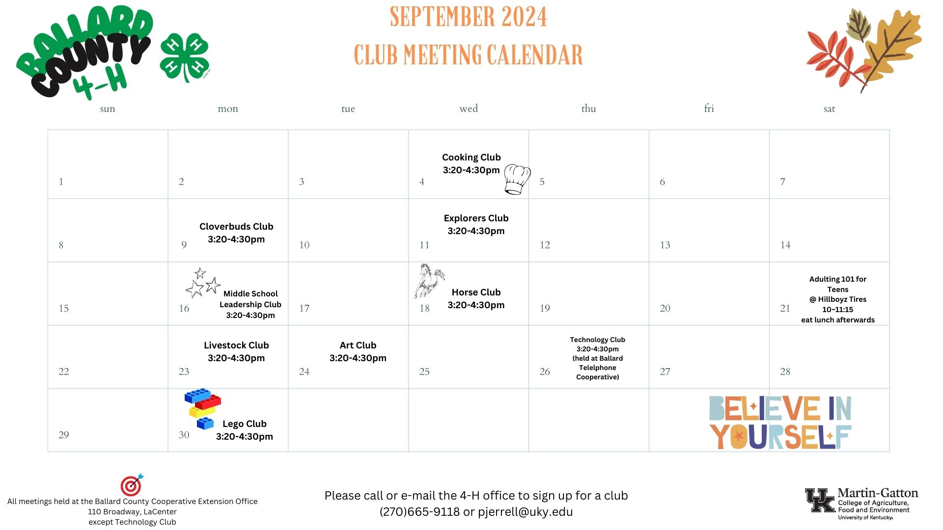 4-H September calendar